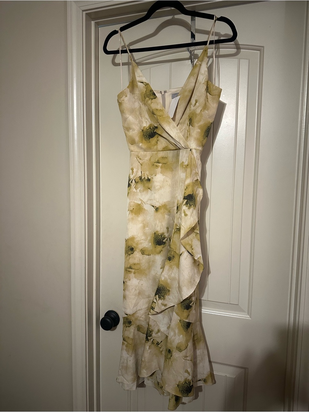 Floral Wrap Midi Dress in Yellow Green